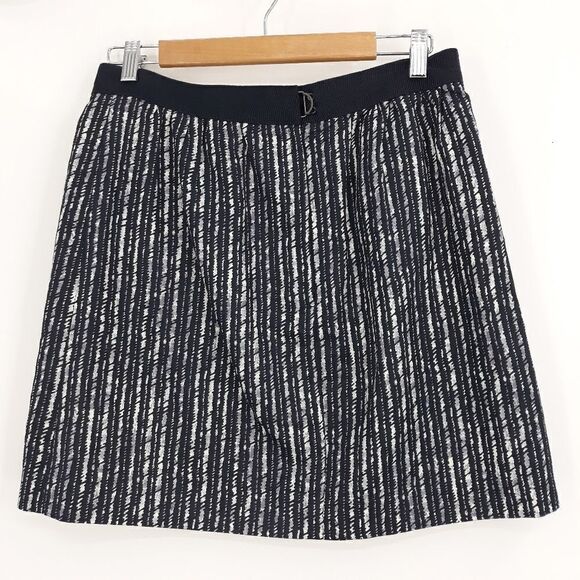 Ann Taylor Loft Linen Mini A-line Skirt Vertical Striped Ribbon Waist Blk Sz 8 - Picture 6 of 12